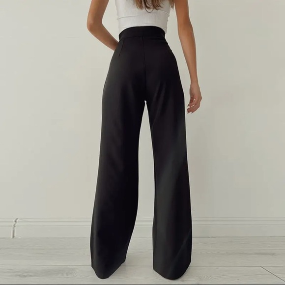 Black High Waist Tie Front Dress Pants Trousers - Picture 3 of 3
